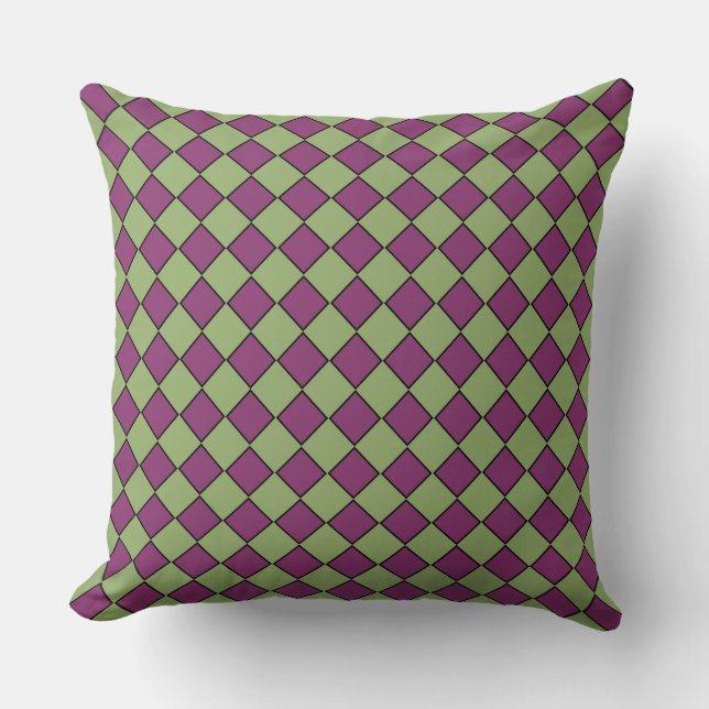 Coussin Motif diamant à carreaux violet vert (Recto)