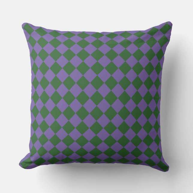 Coussin Motif diamant à carreaux violet vert  (Recto)