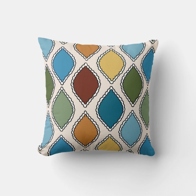 Coussin Motif diamant à festons rétro milieu de siècle (Recto)