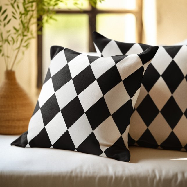 Coussin Motif diamant arlequin noir et blanc (Créateur téléchargé)