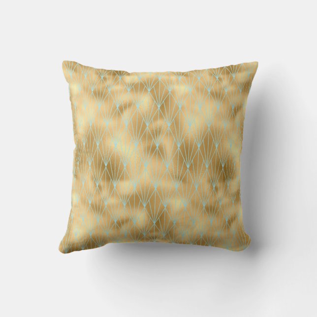 Coussin Motif diamant Art déco, or et sarcelle (Verso)