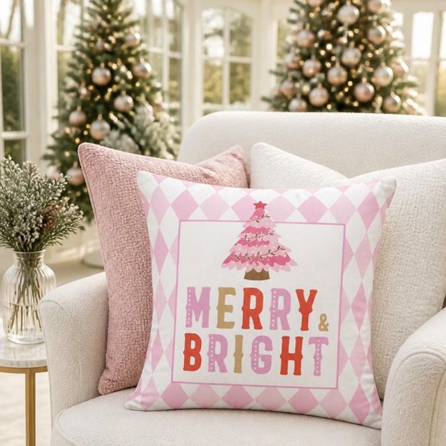 Coussin Motif diamant de Noël rose Merry and Bright (Créateur téléchargé)