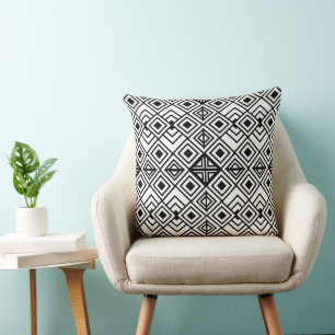 Coussin Motif diamant géométrique noir et blanc