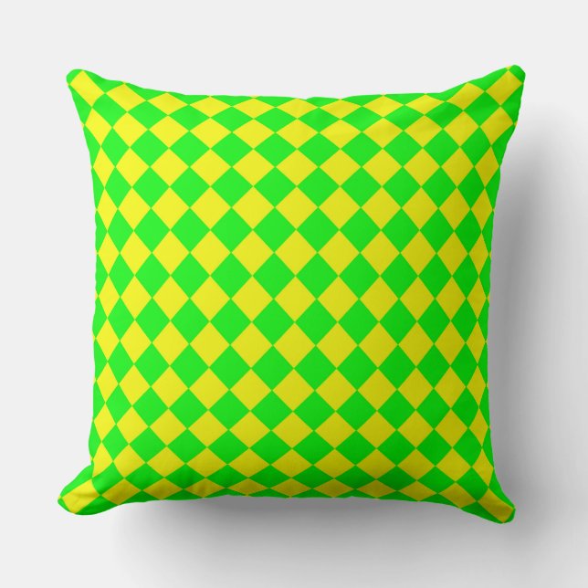 Coussin Motif diamant jaune-vert Checker (Recto)