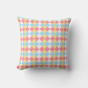 Coussin Motif diamant rose bleu, jaune et blanc élégant