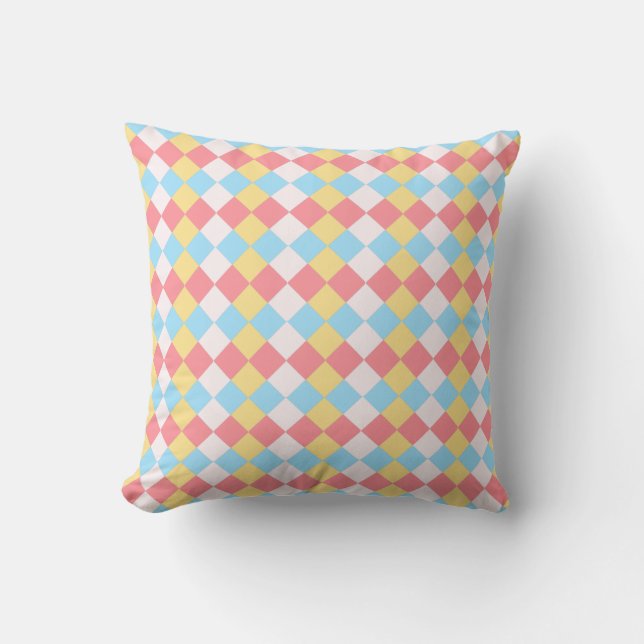 Coussin Motif diamant rose bleu, jaune et blanc élégant (Recto)