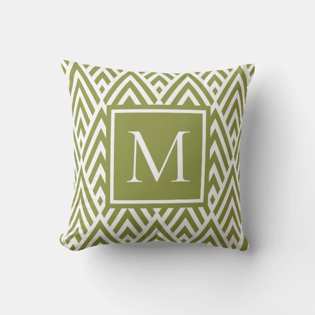 Coussin Motif diamant tendance Monogramme vert olive (Recto)