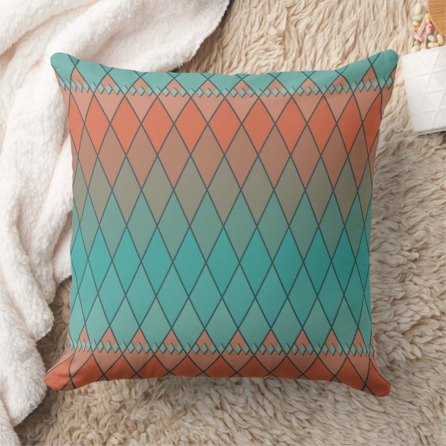 Coussin Motif diamant turquoise et orange (Couverture)