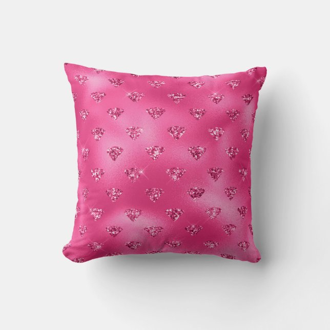 Coussin Motif Diamants Brillants Rose Clair Glamour (Recto)