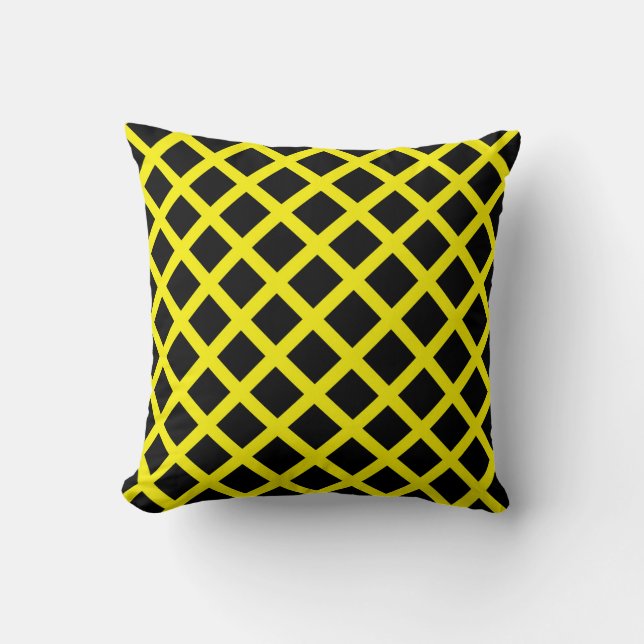 Coussin Motif Diamond Stripes en damier noir jaune (Recto)