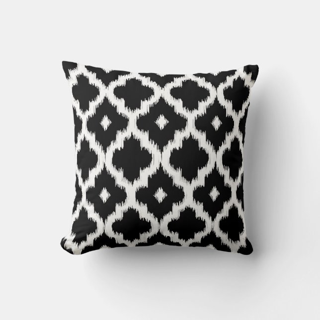 Coussin Motif d'Ikat Quatrefoil noir et blanc (Recto)