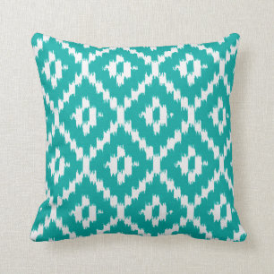 Coussin Motif d'Ikat - turquoise et blanc