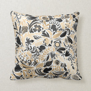 Coussin Motif d'illustration de Feuilles floraux noirs d'o