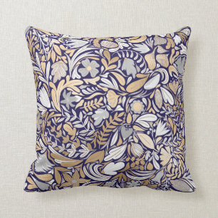 Coussin Motif d'illustration de la feuille florale blanche