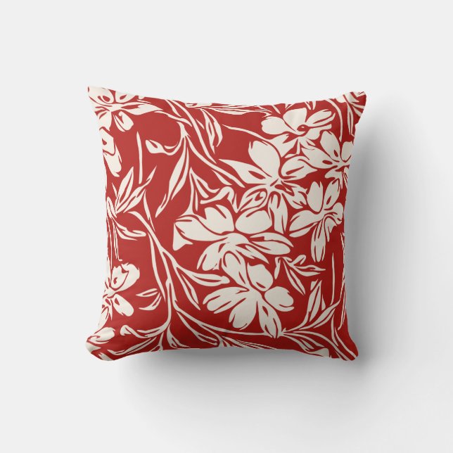 Coussin Motif d'illustration florale abstraite rouge éléga (Recto)