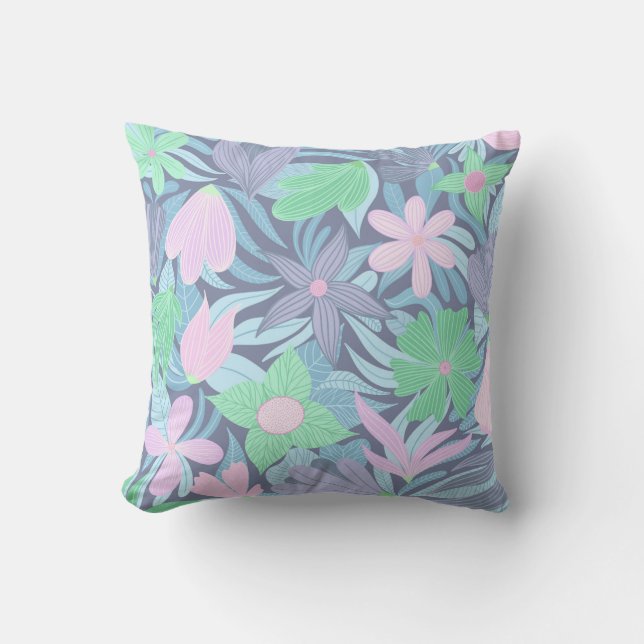 Coussin Motif d'illustration rose bleu vert (Recto)