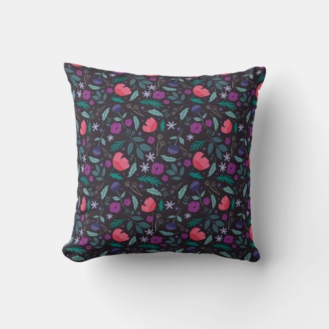 Coussin Motif d'illustrations florales rose et violet (Recto)
