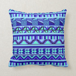 Coussin Motif d'impression géométrique bleu Abstrait Aztec