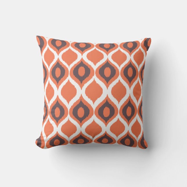 Coussin Motif d'impression tribal Ikat géométrique Orange  (Recto)