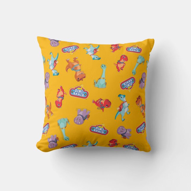 Coussin Motif Dino Ranch sur Jaune (Recto)