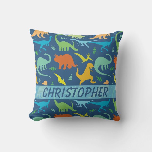 Coussin Motif Dinosaure coloré à personnaliser (Recto)