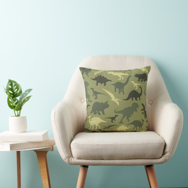 Coussin Motif Dinosaure, Silhouette Dinosaure, Dino Vert (Chaise)