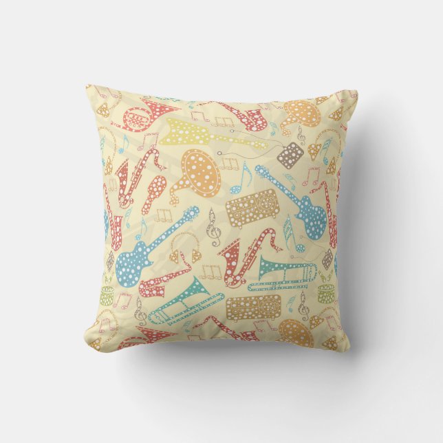 Coussin Motif d'instruments de musique colorés (Recto)