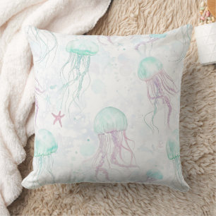 Coussin Motif d'océan à l'aquarelle de méduses rêveuses (1