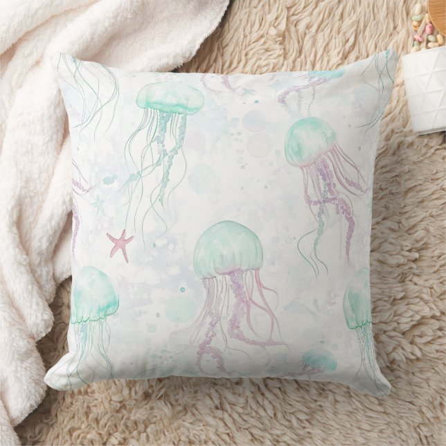 Coussin Motif d'océan à l'aquarelle de méduses rêveuses (1 (Couverture)