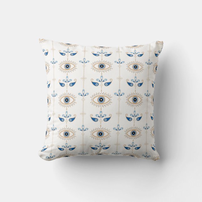 Coussin Motif d'oeil maléfique rétro bohème blanc (Recto)