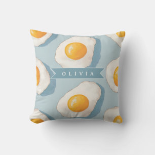 Coussin Motif d'oeuf frit personnalisé amusant bleu drôle