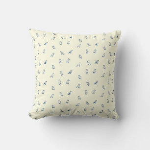 Coussin Motif d'oiseau arctique crème et marine avec macar