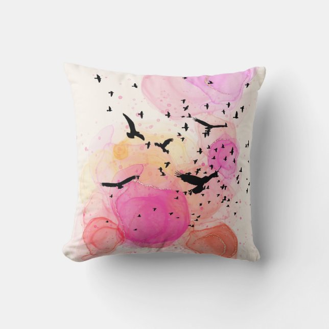 Coussin motif d'oiseaux colorés Abstraits (Recto)
