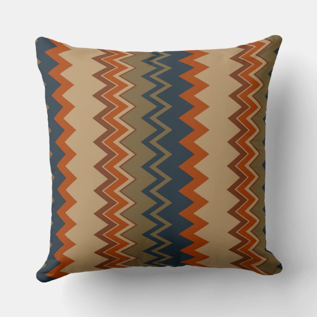 Coussin Motif d'olive, bleu et orange Chevron (Verso)