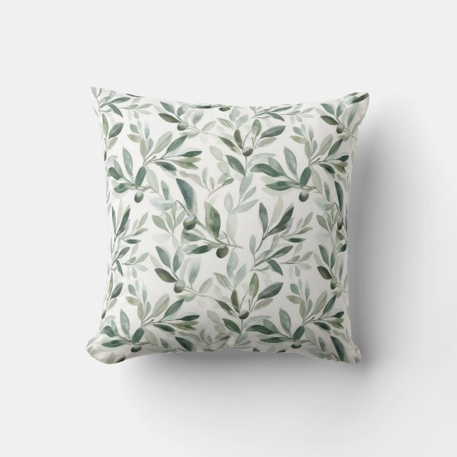 Coussin Motif d'olive de campagne française aquarelle vert (Recto)