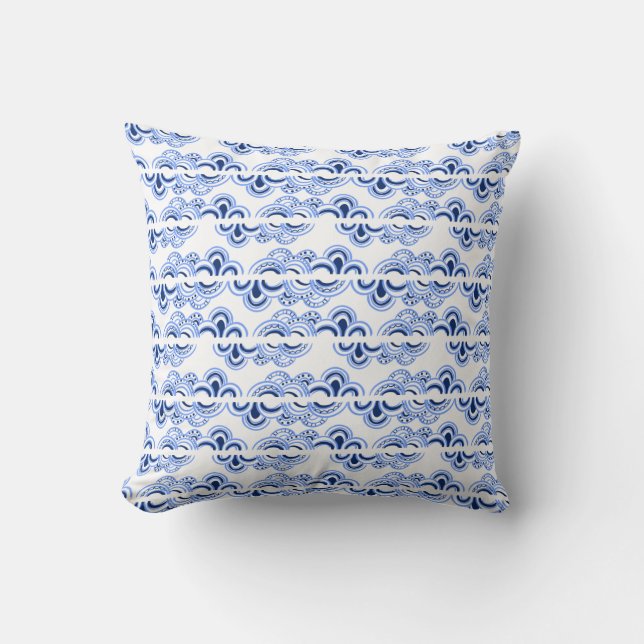 Coussin Motif d'onde complexe bleu (Recto)