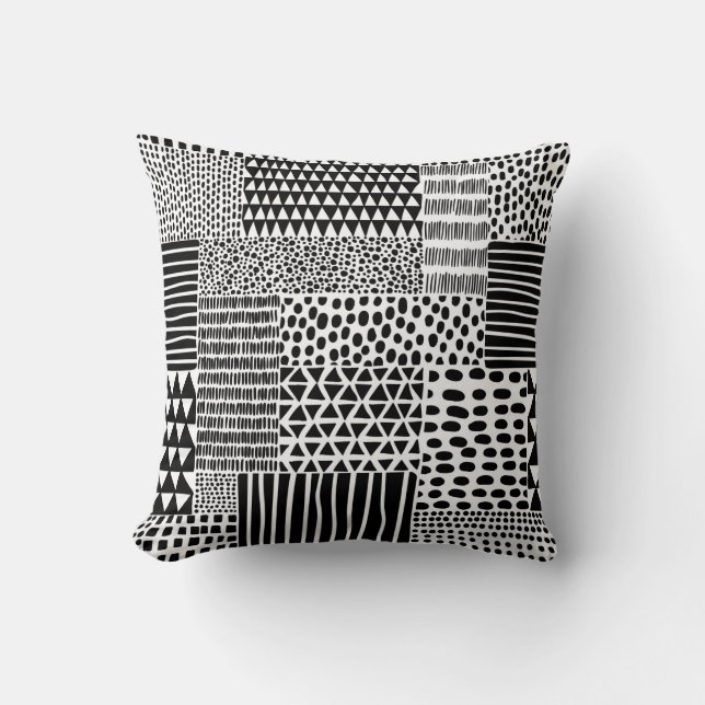 Coussin Motif doodle noir et blanc sans couture. Dessin ma (Recto)
