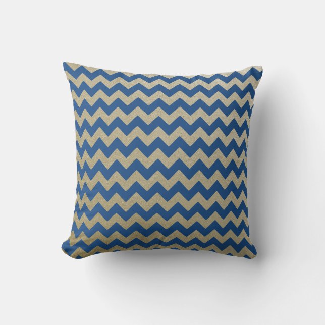 Coussin Motif d'or bleu Zigzag Chevron (Recto)