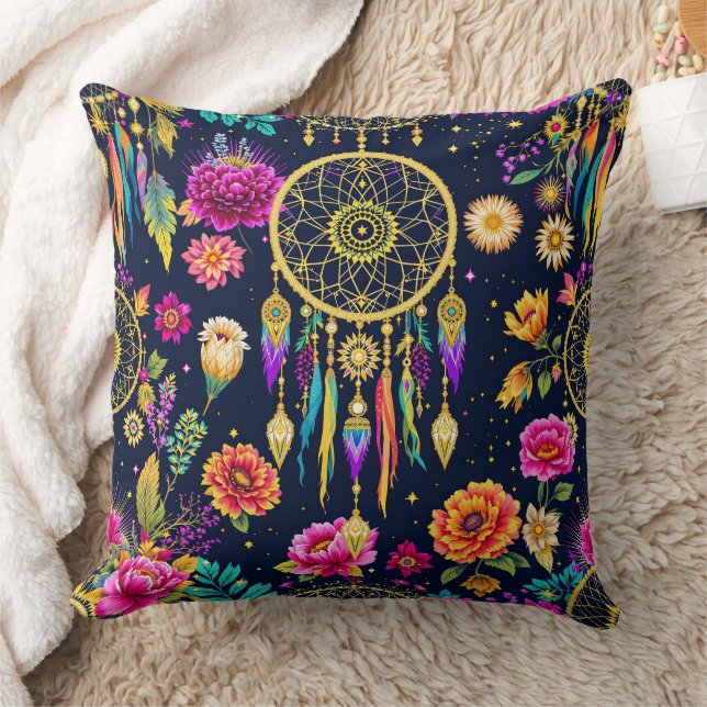 Coussin Motif d'or mystique bohème fleuri (Couverture)