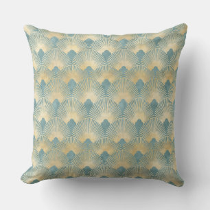 Coussin motif d'or turquoise, motif de plumes de ventilate
