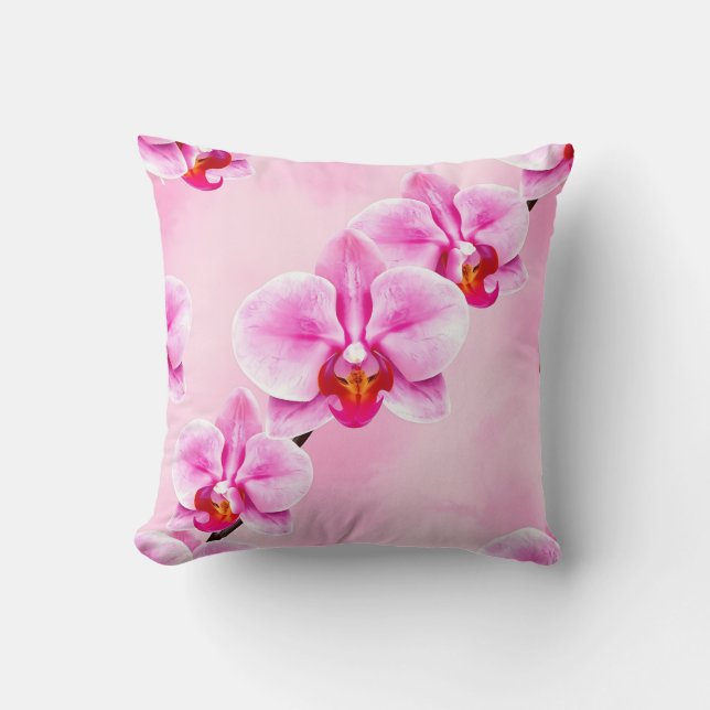 Coussin Motif d'orchidée rose Fleurs tropicales Pastel dou (Recto)