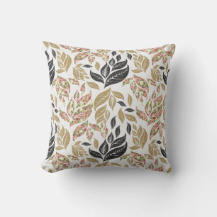 Coussin motif doré, beige, noir et rose