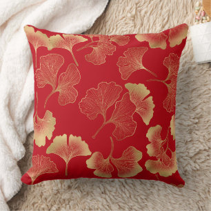 Coussin Motif doré de feuilles de ginkgo d'automne élégant