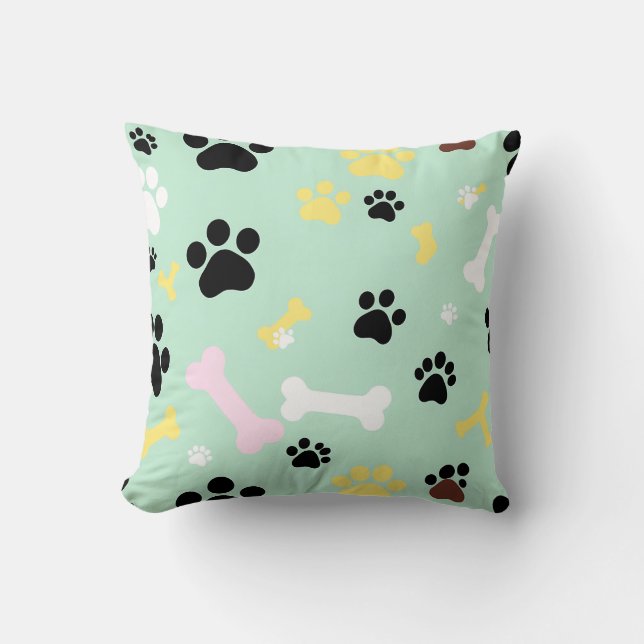 Coussin Motif d'os d'empreintes de pattes de chien (Recto)