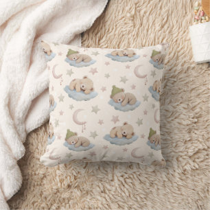 Coussin Motif d'ours en peluche mignonne dormant avec étoi
