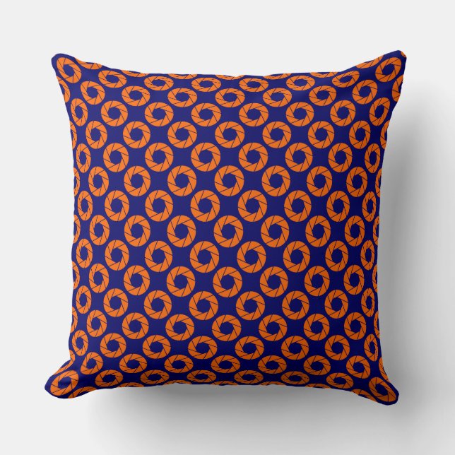 Coussin Motif d'ouverture - Orange sur Deep Navy (Recto)