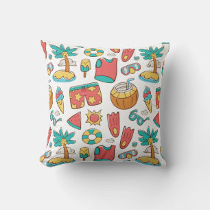 Coussin motif drôle de vacances d'été à la plage
