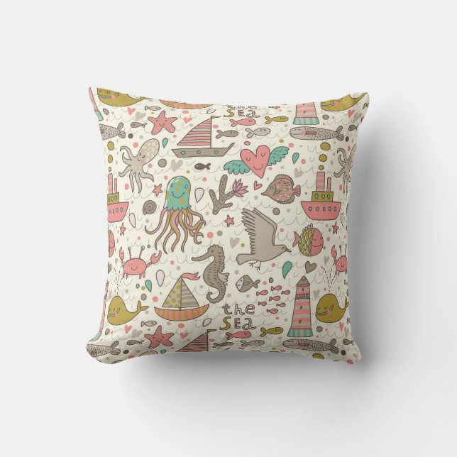 Coussin Motif drôle d'été avec des bateaux (Recto)