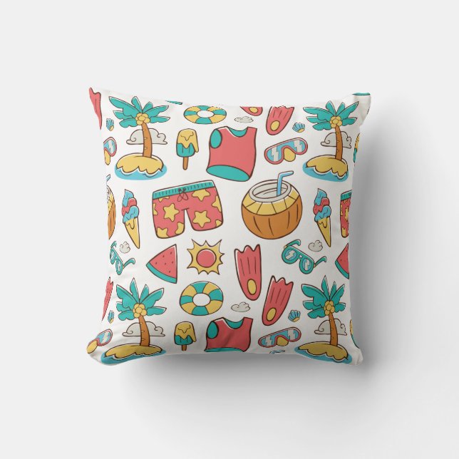 Coussin motif drôle vacances d'été plage (Recto)