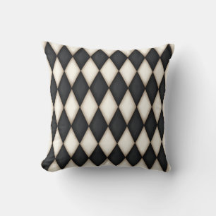 Coussin Motif du chèque diamant Arlequin noir et blanc